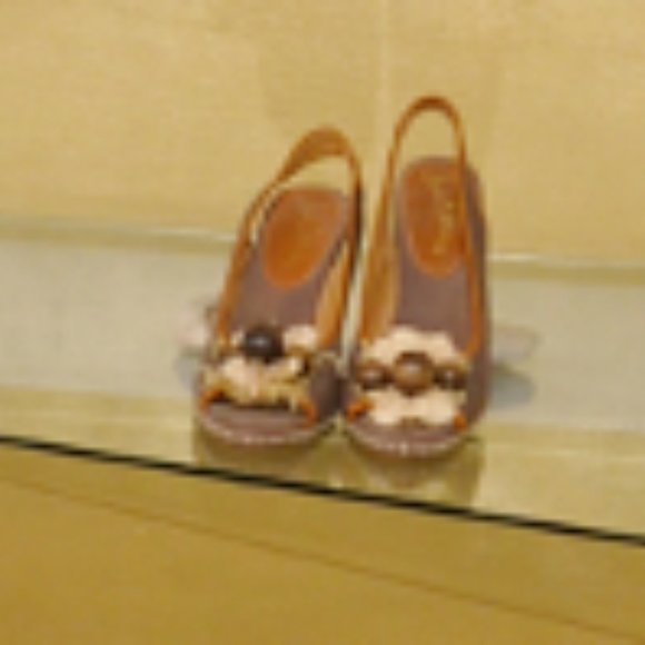 Vintage 90's Straw w Wood/Leather Fleur Toe Heels - Picture 4 of 8